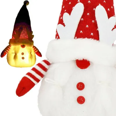 Image de Gnome avec bonnet rouge lumineux 36 cm, décoration de Noël