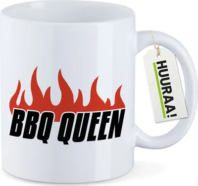 Produktbild von Huuraa Kaffeetasse BBQ Queen Flammen 330ml Weiß Keramik Kaffeebecher Geschenkidee