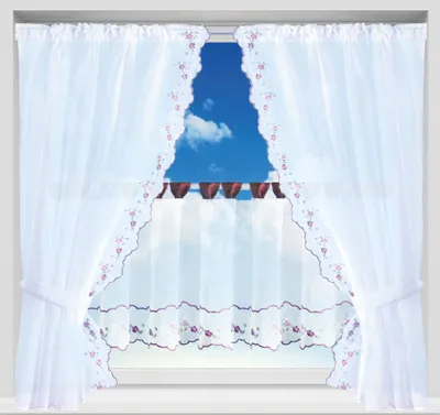 Obrázok produktu pre Sada záclon z voálu s priechodkou na tyč, 120 x 140 cm, červené kvety – 5-dielna