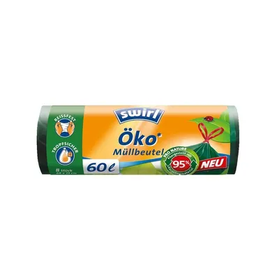 Produktbild von swirl Öko Mülleimerbeutel mit Zugband grün 60 Liter