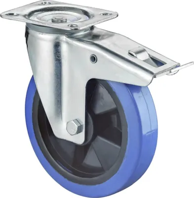Image de BS Roulettes Roulette pivotante avec blocage diamètre 200mm capacité de charge 300kg roue en caoutchouc plein plaque 138x109mm - L420.B61.200