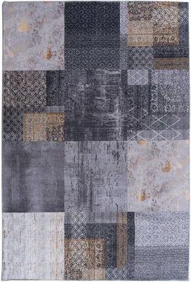 Produktbild von Teppich - Grau - Goldfarben - 200 x 290 cm - mit Patchworkmuster