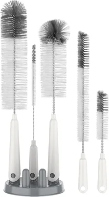 Image de Kit de nettoyage pour bouteilles, comprenant 5 brosses et un support de rangement