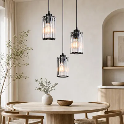 Produktbild von ZMH Pendelleuchte Esstisch Hängend 3 Flammig Hängelampe Schwarz Esstischlampe Wohnzimmer Schlafzimmer GlasHängeleuchte Pendellampe E27 für Küche, KI-generiertes Bild