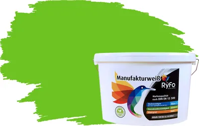 Produktbild von RyFo Colors Bunte Wandfarbe Manufakturweiß Limettengrün 10l - weitere Grün Farbtöne und Größen erhältlich, Deckkraft Klasse 1, Nassabrieb Klasse 1