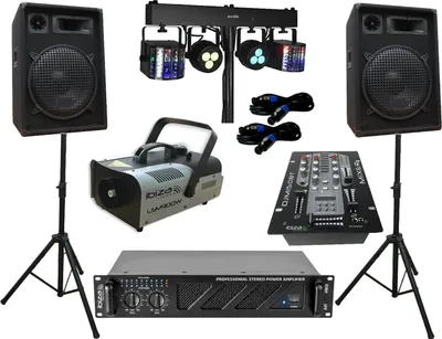 Produktbild von PA Party Lautsprecher Verstärker BT Mixer Stativ Lichtset Nebelmaschine 1680 W