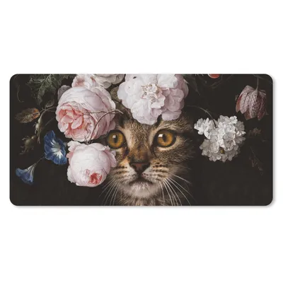Produktbild von MuchoWow® Mauspad Mousepad Katze - Blumen - Tiere 60x30 cm - Mousepads - Maus Mat - Pad - Mausunterlage - Nachhaltig