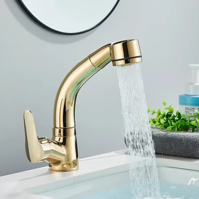 Produktbild von Waschtischarmatur Bad Ausziehbar Brause Wasserhahn Bad Waschbecken Mischbatterie,Gold