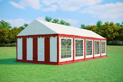 Produktbild von Partyzelt 4x10m - PVC Premium Fireproof - Rot und Weiß
