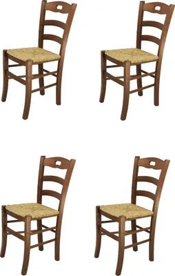 Produktbild von t m c s Tommychairs - 4er Set Stühle SAVOIE für die Küche und Esszimmer, robuste Struktur aus lackiertem Buchenholz, im Farbton Nussbraun und Sitzfläche aus Stroh
