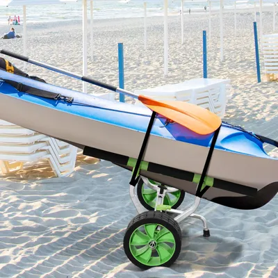 Produktbild von SUP Trolley verstellbare Breite, Kajakwagen Bootswagen Paddleboardwagen, Aluminium, Schwarz+Grün | 79x72,5x42 cm | bis 100 kg | 13,5–41 cm Breite
