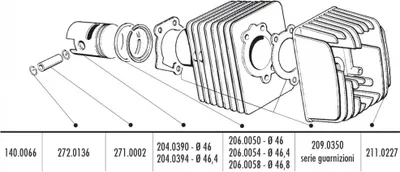 Image de Jeu de pistons Polini 46mm, axe de piston 12mm pour Piaggio, Vespa Ciao