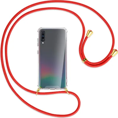 Produktbild von Handykette Backcover-Schutzhülle mit Band (Metall goldfarben) für Samsung Galaxy A70 - rot