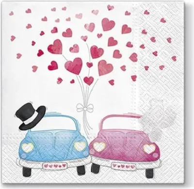 Produktbild von 20 Servietten Cars in Love - Autos unter Herzregen 33x33cm