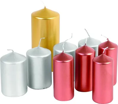 Produktbild von 6 Stück Metallic Design Stumpenkerzen Weihnachten 12x6cm Adventskranz