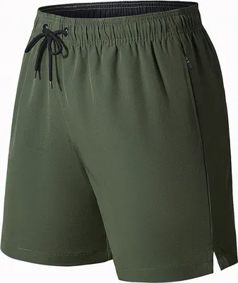 Image de Short de sport homme ASKSA Séchage rapide Pantalon court avec poche zippée, Vert armée, 5XL