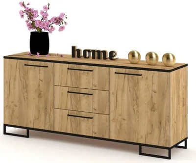 Produktbild von Euro Style Kommode mit Schubladen und 2 Türen Schrank Sideboard Tv Schrank für Wohnzimmer/Schlafzimmer Schubladenkommode 150x68,5x40 cm, Golden Eiche/Golden Eiche