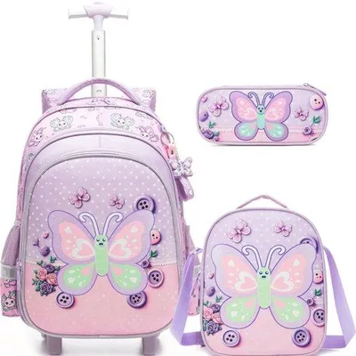 Productafbeelding van HTgroce Trolley rugzak voor meisjes - 3-in-1 set met tas en etui