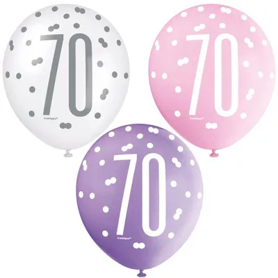 Produktbild von 6 Luftballons rosa & silber Zahl 70
