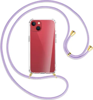 Produktbild von Handykette Backcover-Schutzhülle mit Band (Metall goldfarben) für Apple iPhone 13 - violett