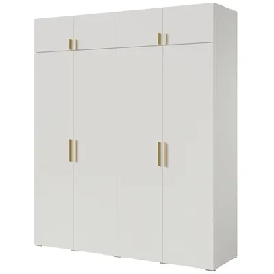 Kleiderschrank, Drehtürenschrank Weiß mit Ablageflächen und Kleiderstangen Breite 200 cm