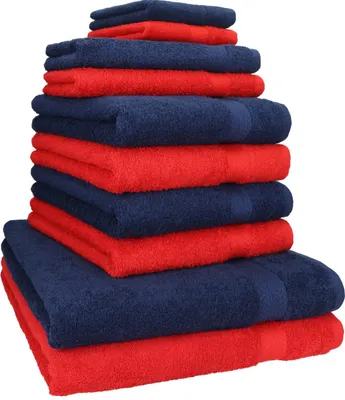 Produktbild von Betz 10-tlg. Handtuch-Set PREMIUM CLASSIC 2 Duschtücher 4 Handtücher 2 Gästetücher 2 Seiftücher  Farbe: dunkelblau & rot