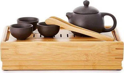 Produktbild von Zhong Tee-Set aus Zisha-Ton, 6-teilig, Kanne 0,16l, Tasse 0,03l, Teetisch 28x18x6,5cm