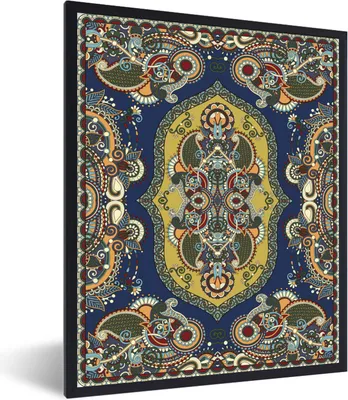 Produktbild von MuchoWow® Gerahmtes Poster Teppiche - Muster - Farben 60x80 cm - Poster mit Schwarzem Bilderrahmen Wandposter Rahmen Foto Bilder - Premium - Wanddeko Wohnzimmer