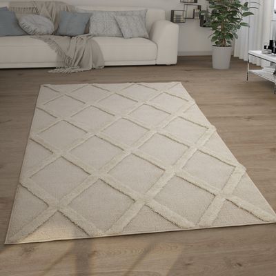 Hochflor Teppich Wohnzimmer Shaggy 3D Optik Ethno Boho Vintage Look Weich Grösse 160x220 cm
