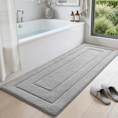 Productafbeelding van Antislip badmat, zachte microvezel, lichtgrijs, 60 x 150 cm