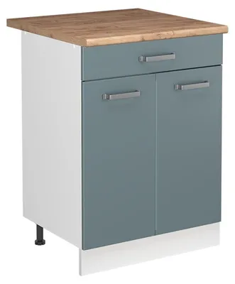 Image de Meuble bas sous-évier Vicco R-Line Bleu-gris/Blanc 60cm plan de travail Chêne doré, Model 72997