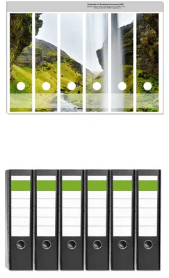 Produktbild von Wallario 6 Stück breite Ordner inkl. Klebeetiketten mit Motive Hinter dem Wasserfall -  Set mit Rückenschildern / Ordnerrücken Stickern
