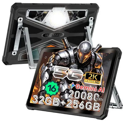 Produktbild von RUGTAKE T5 Pro 5G Outdoor Tablet Android 16 32GB+256GB 20080mAh, 11 Zoll 120Hz 2K IPS Tablet,64MP+20MP Nachtsichtkamera,Gemini AI/Widevine L1, Schwarz