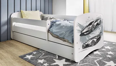 Produktbild von Kinderbett Jugendbett Sportwagen 70x140, 80x160, 80x180 cm - Komplettset mit Schublade & Rausfallschutz