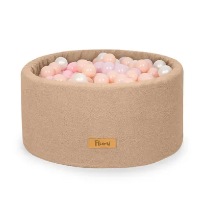 Obrázek produktu pro Flumi dětský kuličkový bazén - dětský kuličkový bazén 90x40cm s 200 kuličkami 7cm vyrobený v EU - tmavě béžový + kuličky růžové pastelové barvy