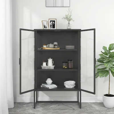 Productafbeelding van Vitrine "Jakobsweiler" van staal, met gehard glas in antracietkleur. Afmetingen (lengte/breedte/hoogte): 80x35x135 cm