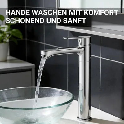 Produktbild von AICA Waschtischarmatur Einhebelmischer Mischbatterie Hoher Auslauf für Aufsatzwaschtisch Zink-Kupfer KTW Messingkern Chrom