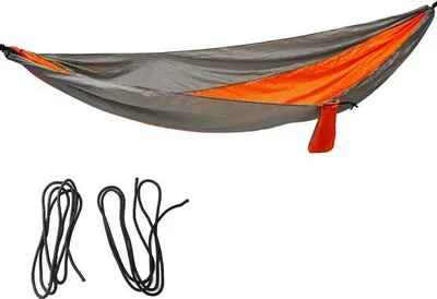 Image de Hamac confortable et portable avec cordes, pour l'intérieur et l'extérieur, idéal pour le camping, gris argenté et orange.