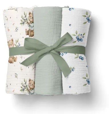 Zdjęcie produktu dla Pieluszki muślinowe 70x70 cm 3 szt. Zielona + wzór / Bocioland