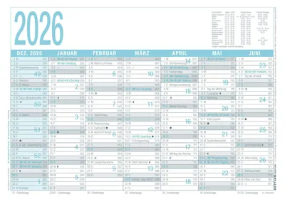 Produktbild von Zettler Arbeitstagekalender grau/türkis A4 2026 – Bürokalender 30 × 21 cm, 7 Mon