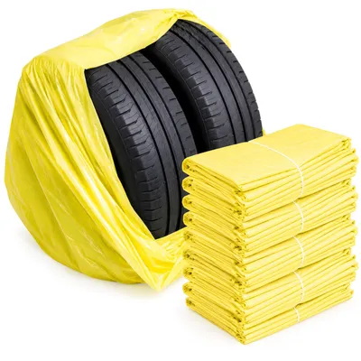 Zdjęcie produktu dla 400 sztuk worków LDPE do opon, żółte – wytrzymałe worki do opon, 1000x1000 mm, grubość 35 µm