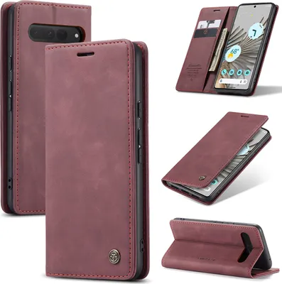 Image de Google Pixel 8 Housse, rétroPolyuréthaneétui en cuir avec étui de protection stand-fonction pour Google Pixel 8 rouge