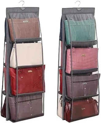 Produktbild von PromoHome® Hängender Handtaschen-Organizer [2 Stück] - Faltbarer Schrank-Aufbewahrungsorganizer mit 8 durchsichtigen Taschen für