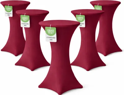 Produktbild von Stehtischhusse für Bistrotisch mit 4 Fußlaschen elastisch Stretch Ø 60-65x110-120 cm Bordeaux (5 Stück)