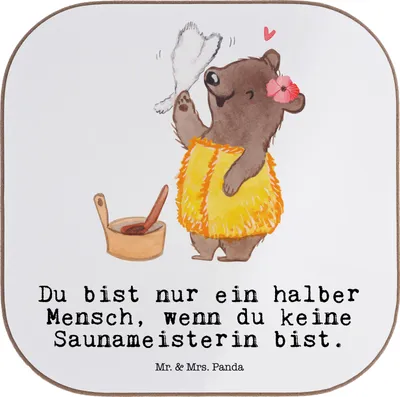 Produktbild von Mr. & Mrs. Panda Tischschoner Saunameisterin Herz - Weiß - Geschenk, Tassenuntersetzer, Holzuntersetzer, Coaster, gläseruntersetzer, Untersetzer Glas, für Gläser