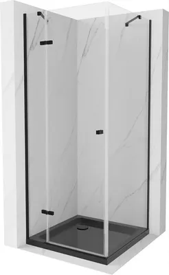 Produktbild von Mexen Roma kippbare Duschabtrennung 80 x 80 cm, Transparent, Schwarz + Duschwanne Flat, Schwarz - 854-080-080-70-00-4070B