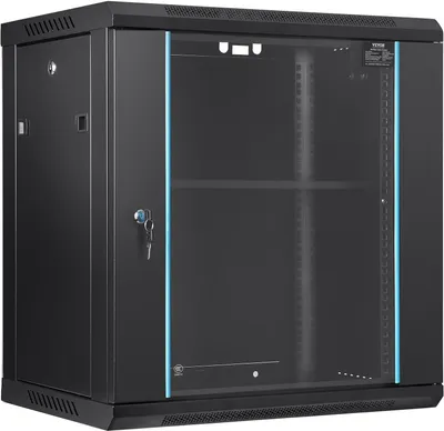 Immagine prodotto di armadio per server di rete 12U per montaggio a parete, profondità 15,5", alloggiamento per armadio rack per server, circa 91 kg. Capacità di carico a pavimento, con pannelli laterali in vetro con serratura, per apparecchiature IT, apparecchiature A/V