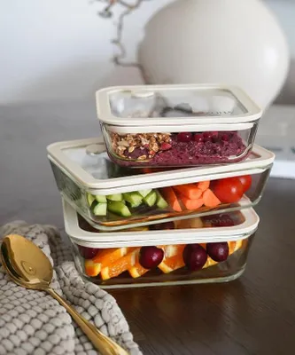 Imagen del producto de Conjunto de 3 recipientes de vidrio para conservar alimentos – Recipientes de vidrio con tapa, libres de BPA – Conjunto de recipientes herméticos para conservar alimentos – Aptos para microondas y horno – Recipientes de vidrio para preparar comidas y almacenamiento