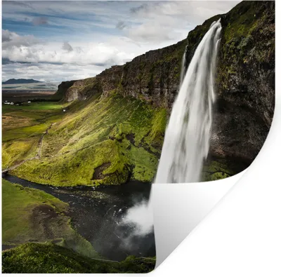 Produktbild von MuchoWow® Wandtattoo Wandsticker Wandaufkleber Wasserfall - Berg - Dschungel 100x100 cm Selbstklebend und Repositionierbar - Wierderverwendbar - Selbstklebend