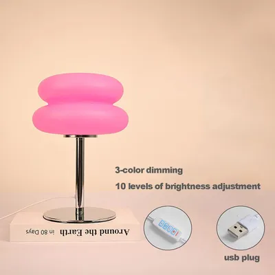 Produktbild von Stil A Cremefarbene Tischlampe mit Kunststoffschirm, 3 Lichtfarben und 9 Helligkeitsstufen, USB-Anschluss